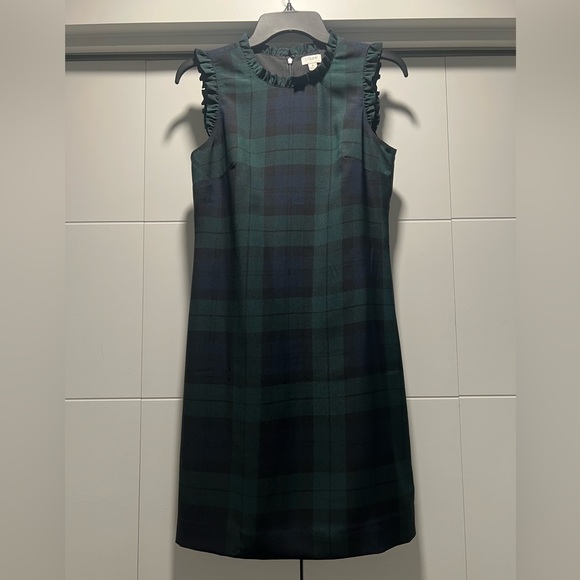 🛑SOLD🛑 J.Crew Factory Plaid Shift Dress – Green/Navy Tartan, Size 2 - Picture 3 of 4